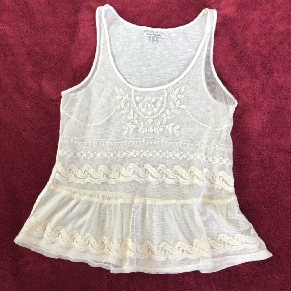 American Eagle Semi-sheer white lace tank top